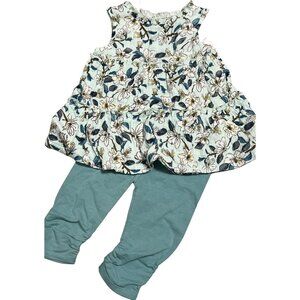 Mud Pie floral 12-18m NWT magnolia flower blue legging tank cotton gauze SET 2pc